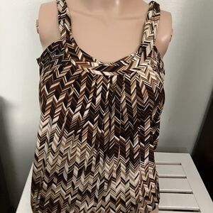 New York & Company Brown and Cream Chevron Tank Top